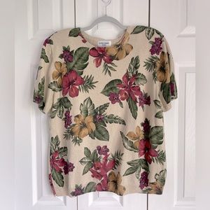 Alfred Dunner Short Sleeve Tan Floral Beaded Accents Sweater Size 2X